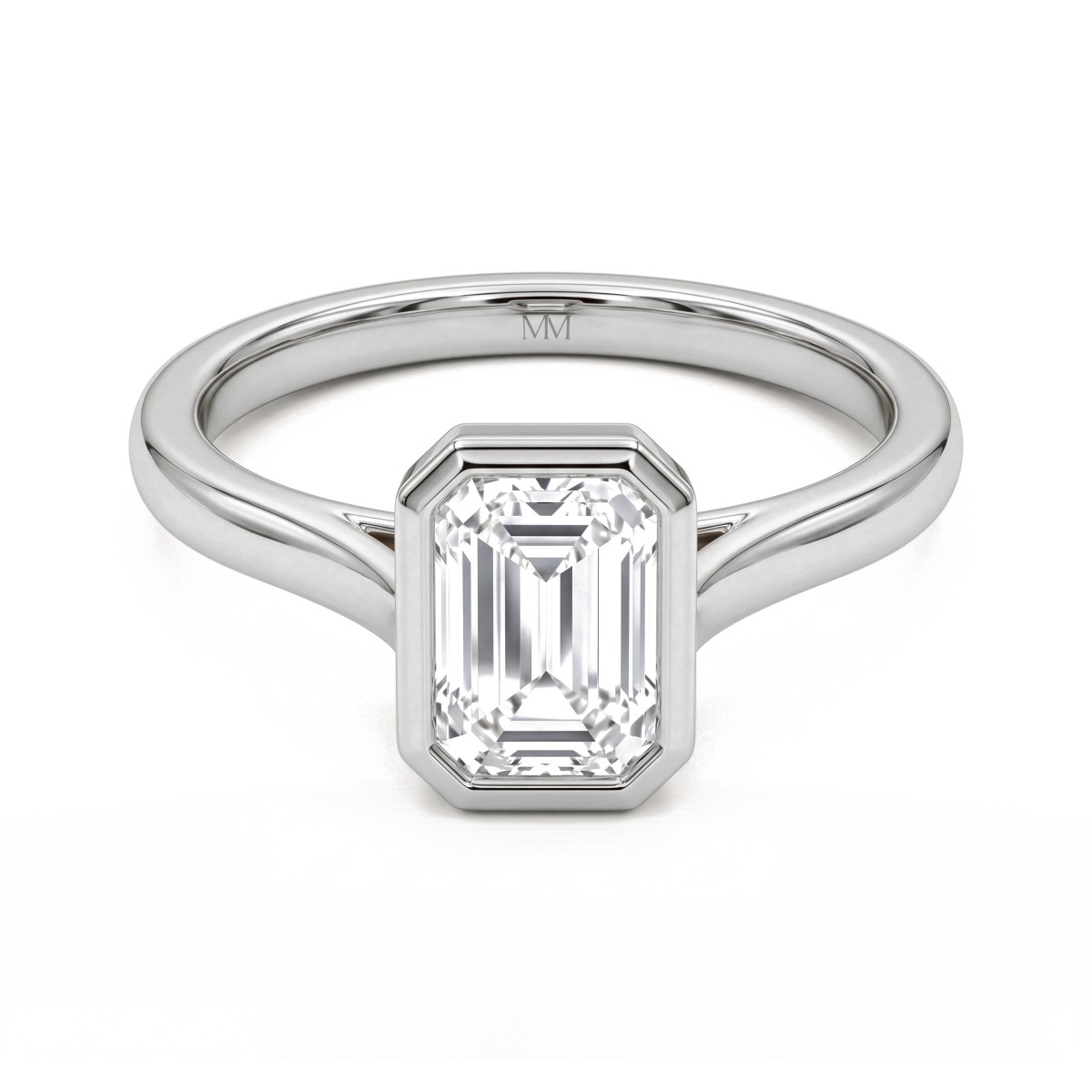 Esme - pierścionek solitaire z moissanitem o szlifie szmaragdowym w oprawie bezel