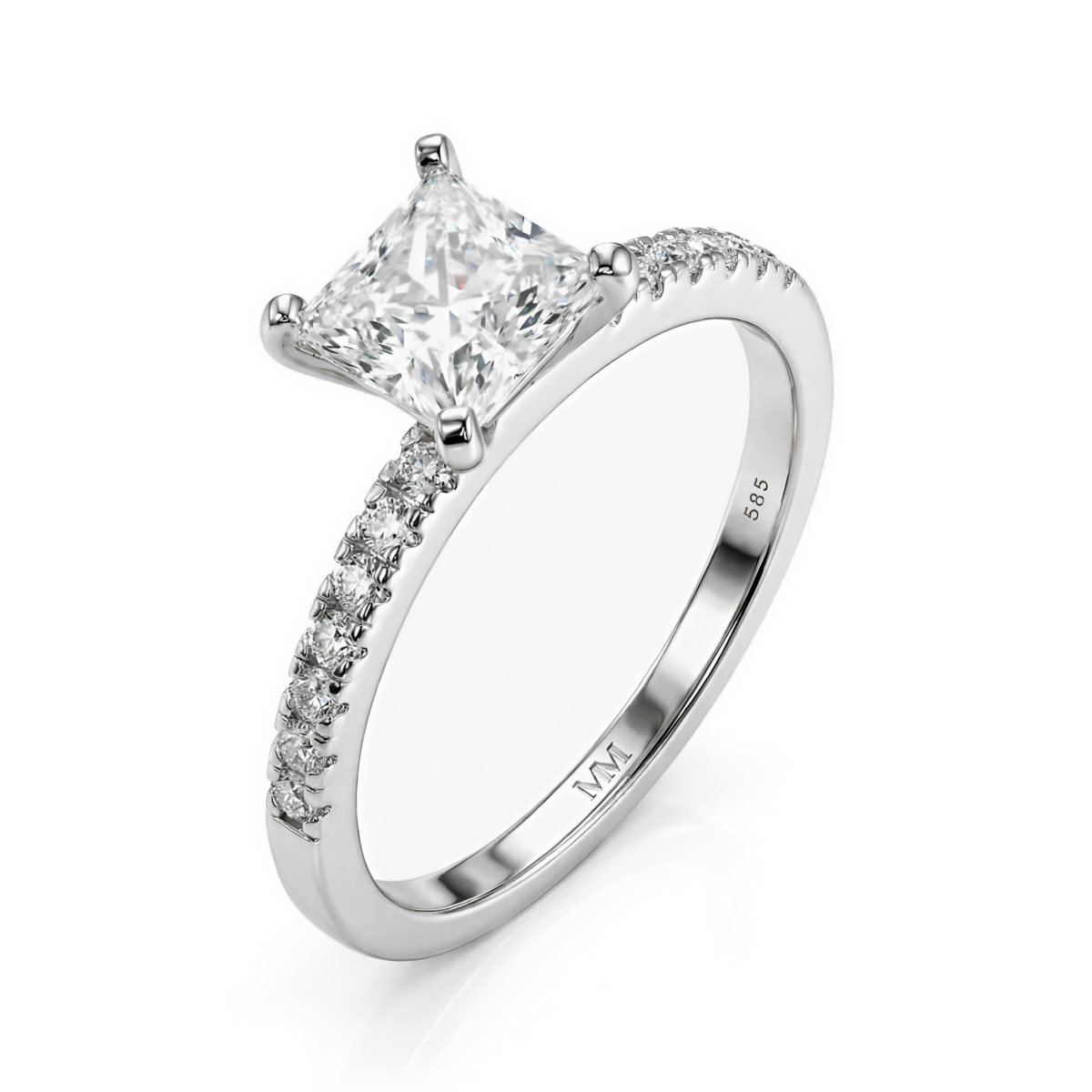 Celestia - Pierścionek z Księżniczką Moissanite z bocznymi kamieniami Pavé