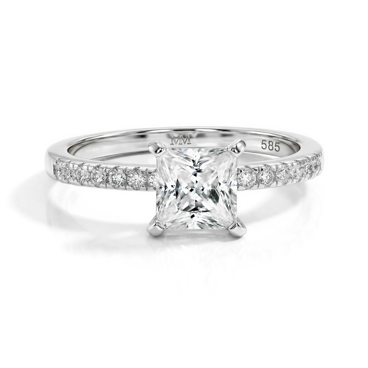 Celestia - Pierścionek z Księżniczką Moissanite z bocznymi kamieniami Pavé