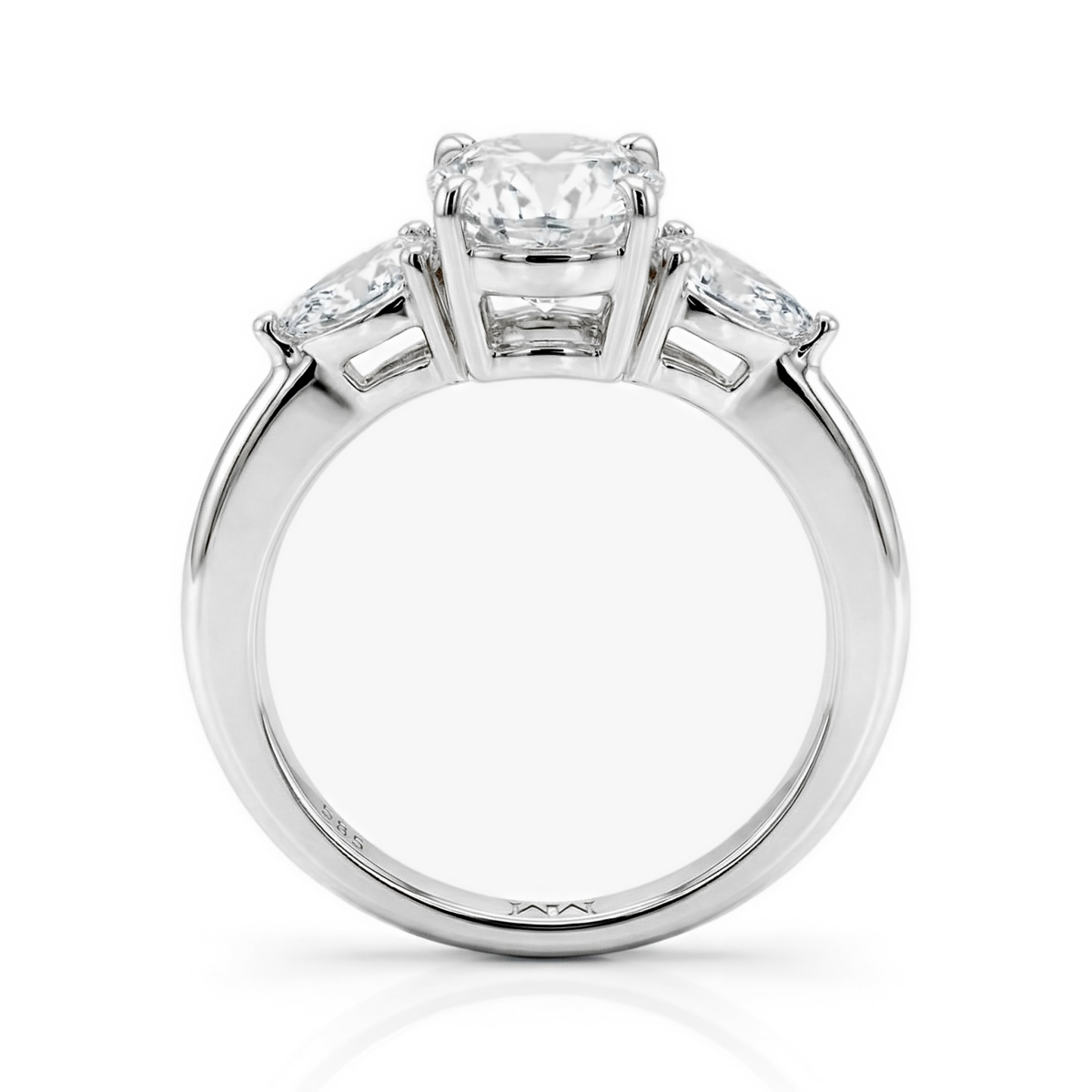 Trielle - Pierścionek zaręczynowy z Moissanite w kroju Cushion z bocznymi kamieniami w kroju gruszkowym
