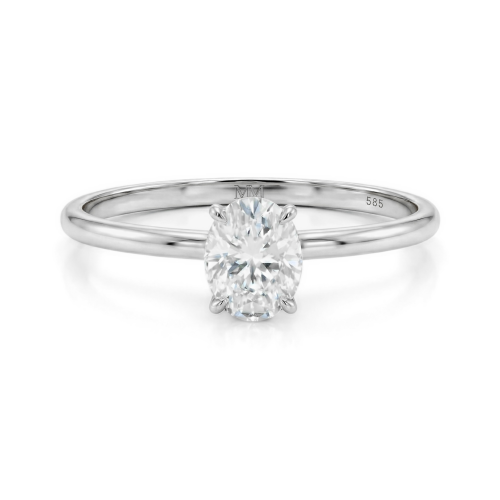 Mystique - Pierścionek Solitaire z Moissanite w Owalnym Szlifie z Hidden Halo | Wedfit