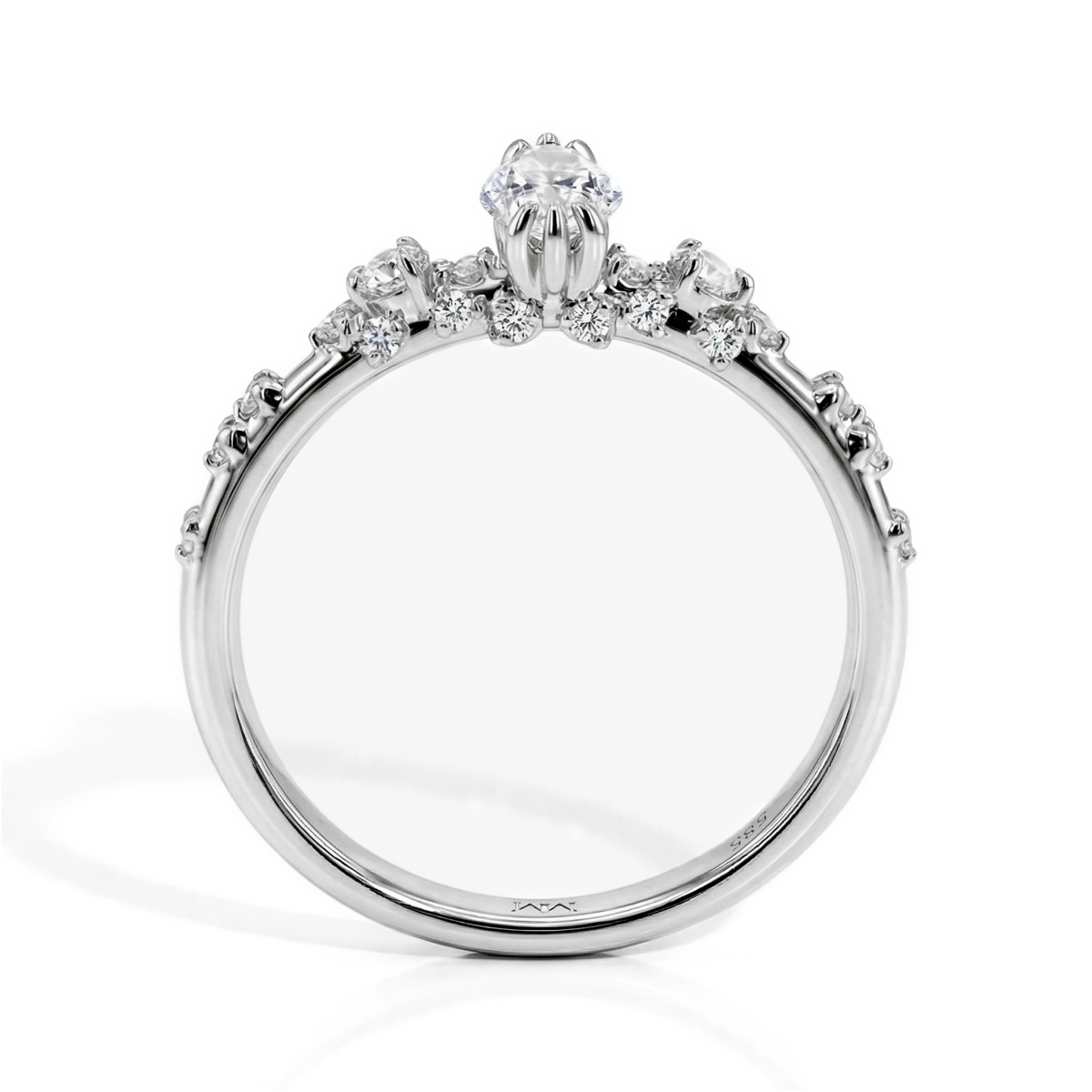 Elegante - Pierścionek z Moissanitu Marquise z Kamieniami Bocznymi o Minimalistycznym, Vintage’owym Wzorze