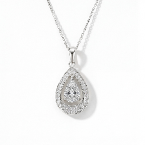 Pendula - Teardrop Moissanit Wisiorek z Podwójnym Halo Elegancji