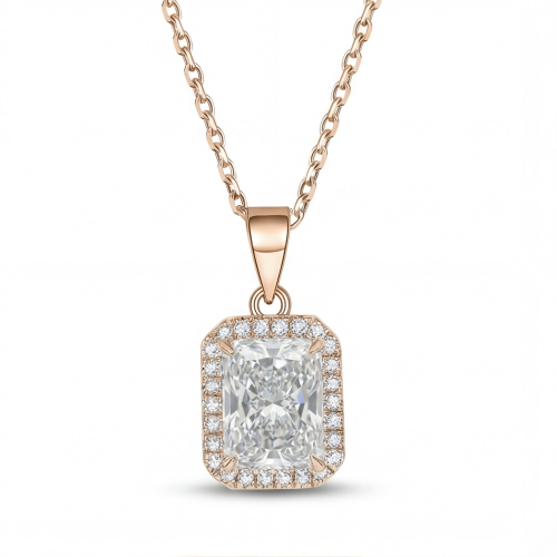 Gemina – zawieszka halo w oprawie pavé z moissanitem o szlifie radiant