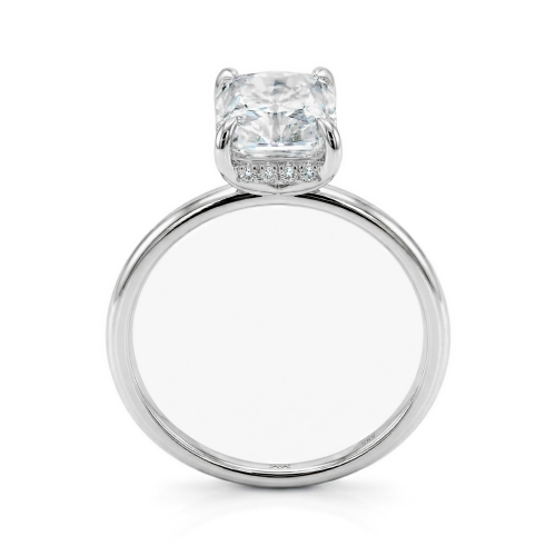 Mirabelle - Pierścionek Solitaire z Moissanitu o Szlifie Radiant z Oprawą Koszykową i Hidden Halo