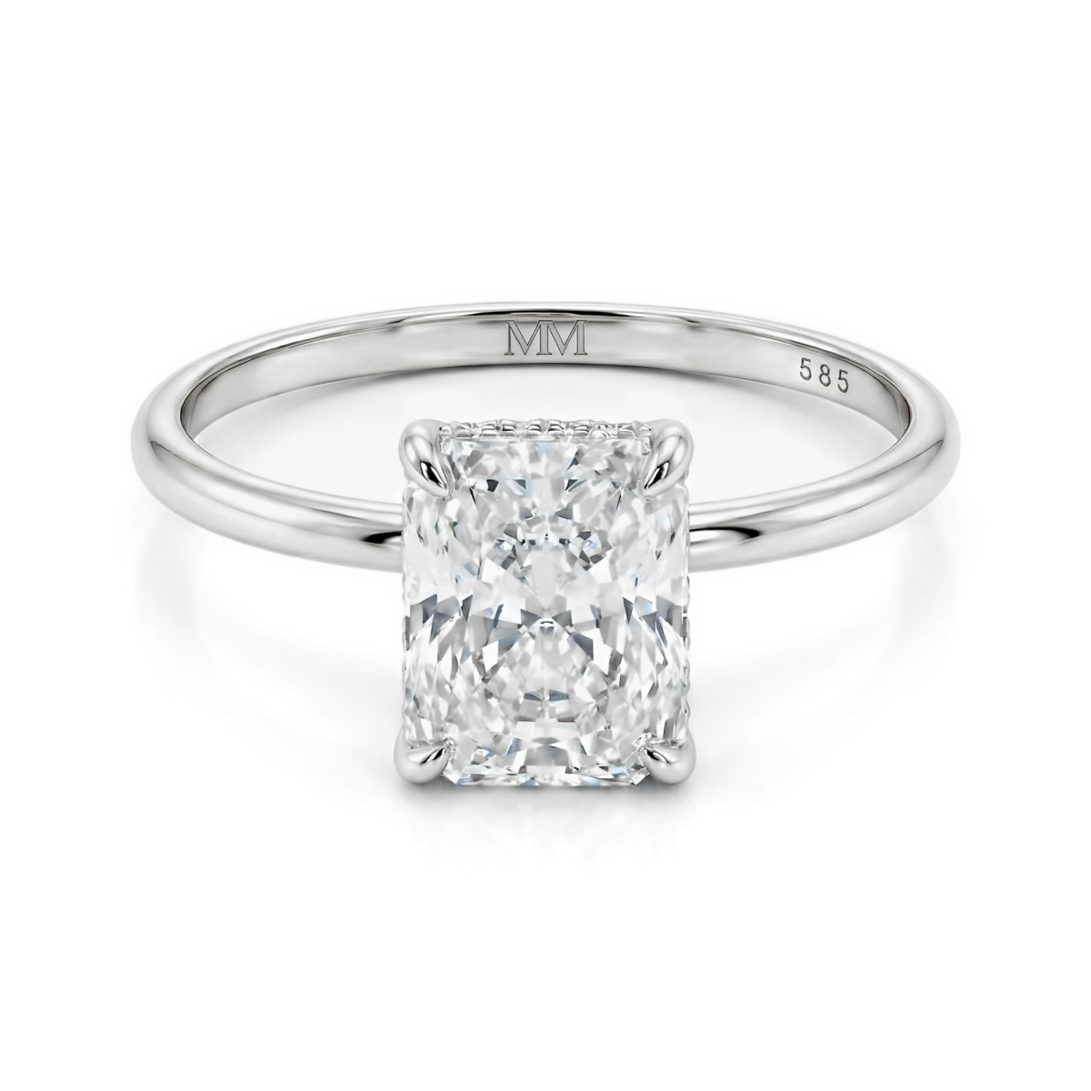 Mirabelle - Pierścionek Solitaire z Moissanitu o Szlifie Radiant z Oprawą Koszykową i Hidden Halo