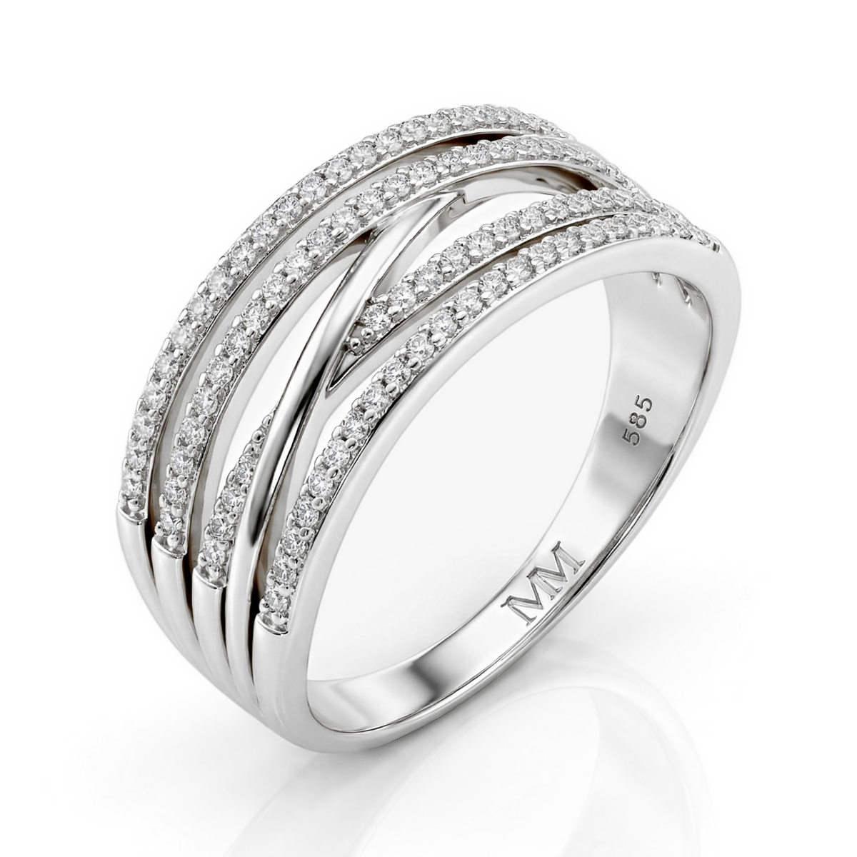 Estrella - pierścionek z moissanitem i krzyżującymi się liniami
