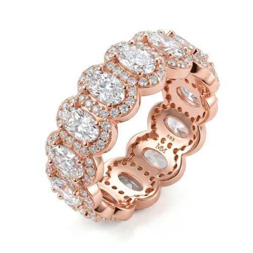 Opaline - Owalny Moissanitowy Eternity Pierścionek Ze Skallopowanym Pavé Halo