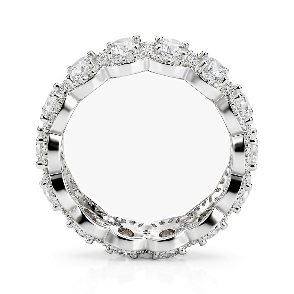 Opaline - pierścionek eternity z owalnymi moissanitami i falistym halo pavé