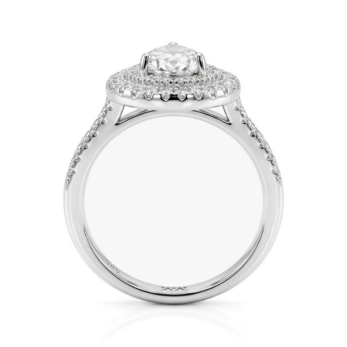 Athena - Gruszka Cut Moissanite Pierścionek Zaręczynowy z Podwójnym Halo i Pavé Szyną