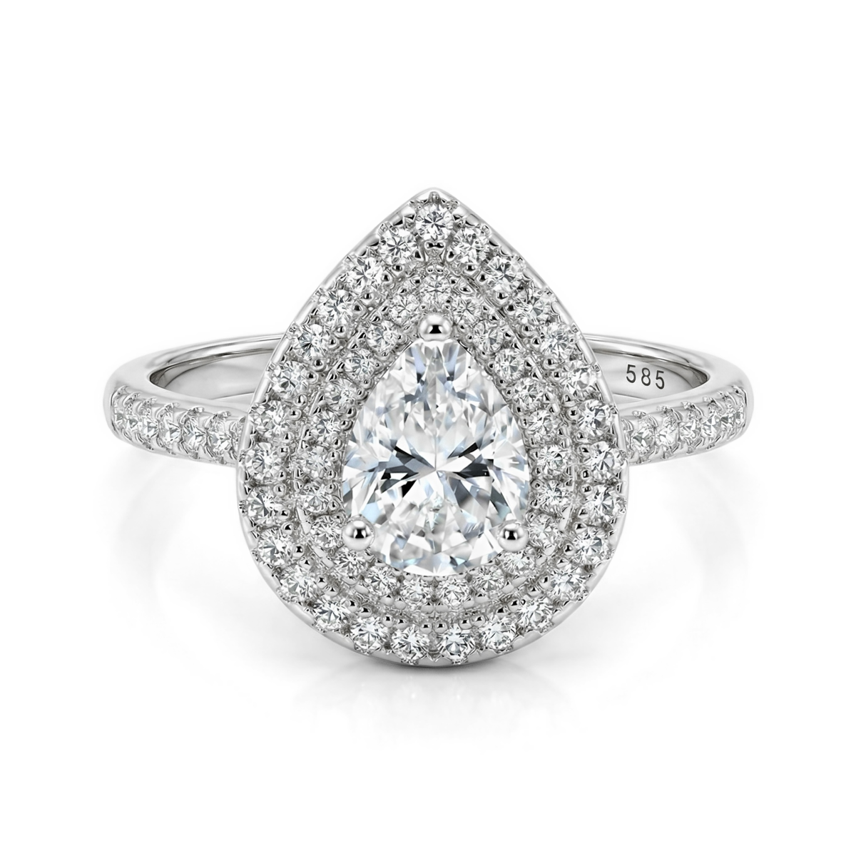 Athena - Gruszka Cut Moissanite Pierścionek Zaręczynowy z Podwójnym Halo i Pavé Szyną
