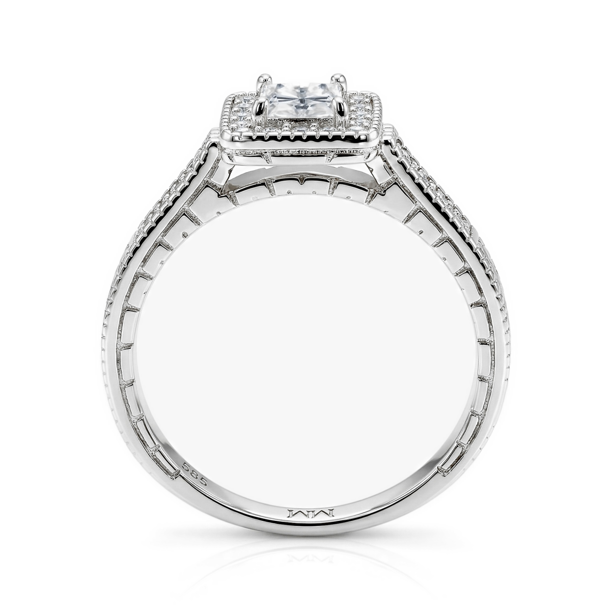 Paragone - Princess Cut Moissanite Halo Pierścionek Zaręczynowy Z Teksturowaną Obrączką