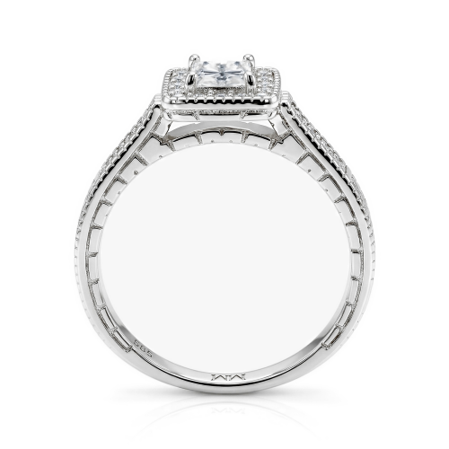 Paragone - Princess Cut Moissanite Halo Pierścionek Zaręczynowy Z Teksturowaną Obrączką