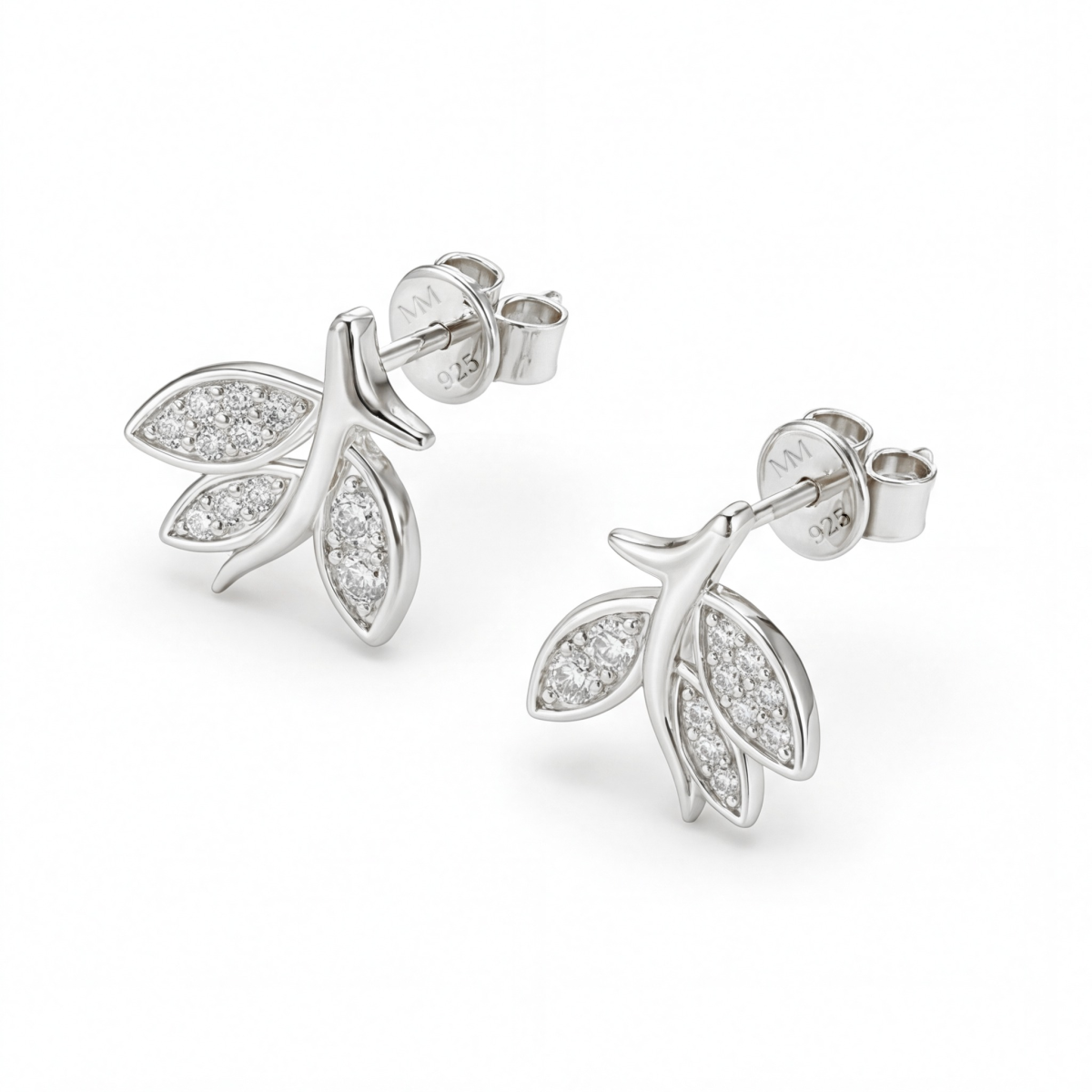 Kolczyki sztyfty z moissanitem Pavé Leaves