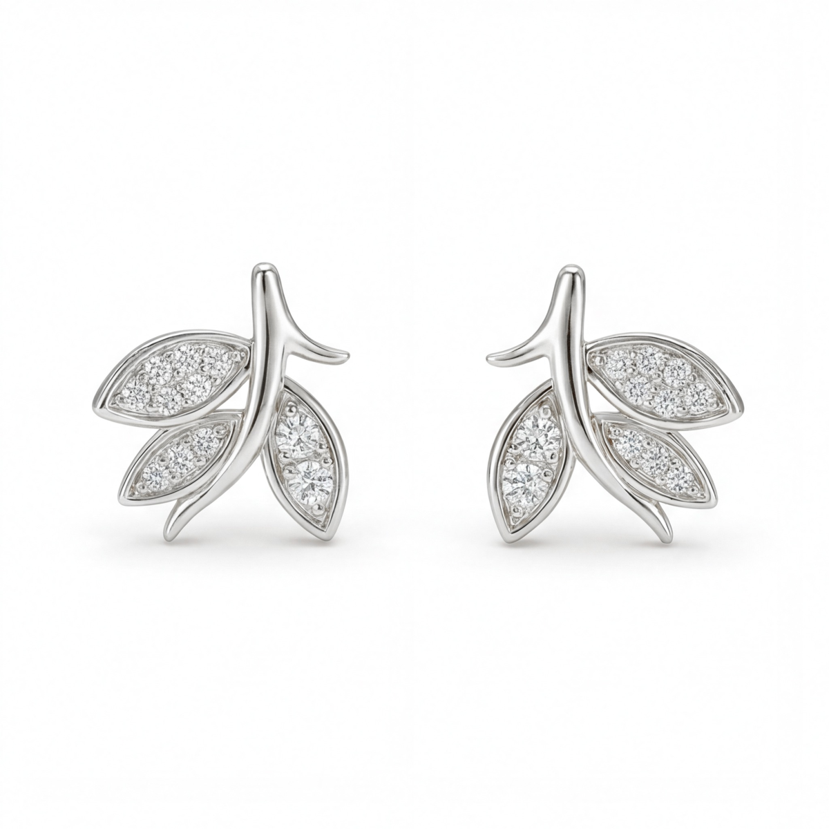 Kolczyki sztyfty z moissanitem Pavé Leaves