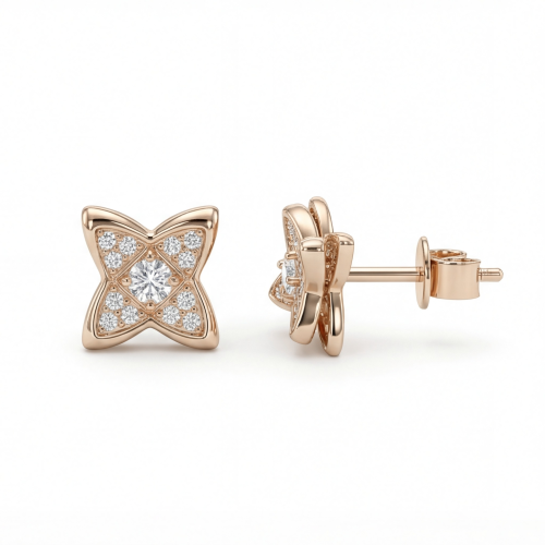 Sparkling Flowers - kolczyki sztyfty z moissanitami w oprawie pavé