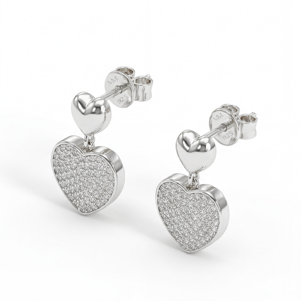 Hearts of Pavé - Wiszące Kolczyki z Moissanitem | Oprawa Pavé