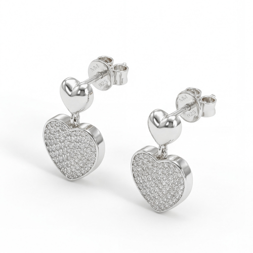 Hearts of Pavé - Wiszące Kolczyki z Moissanitem | Oprawa Pavé
