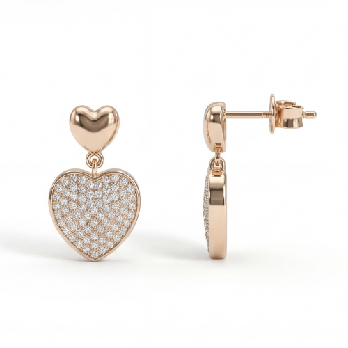 Hearts of Pavé - kolczyki wiszące z moissanitami w oprawie pavé