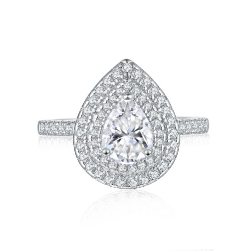 Athena - Gruszka Cut Moissanite Pierścionek Zaręczynowy z Podwójnym Halo i Pavé Szyną