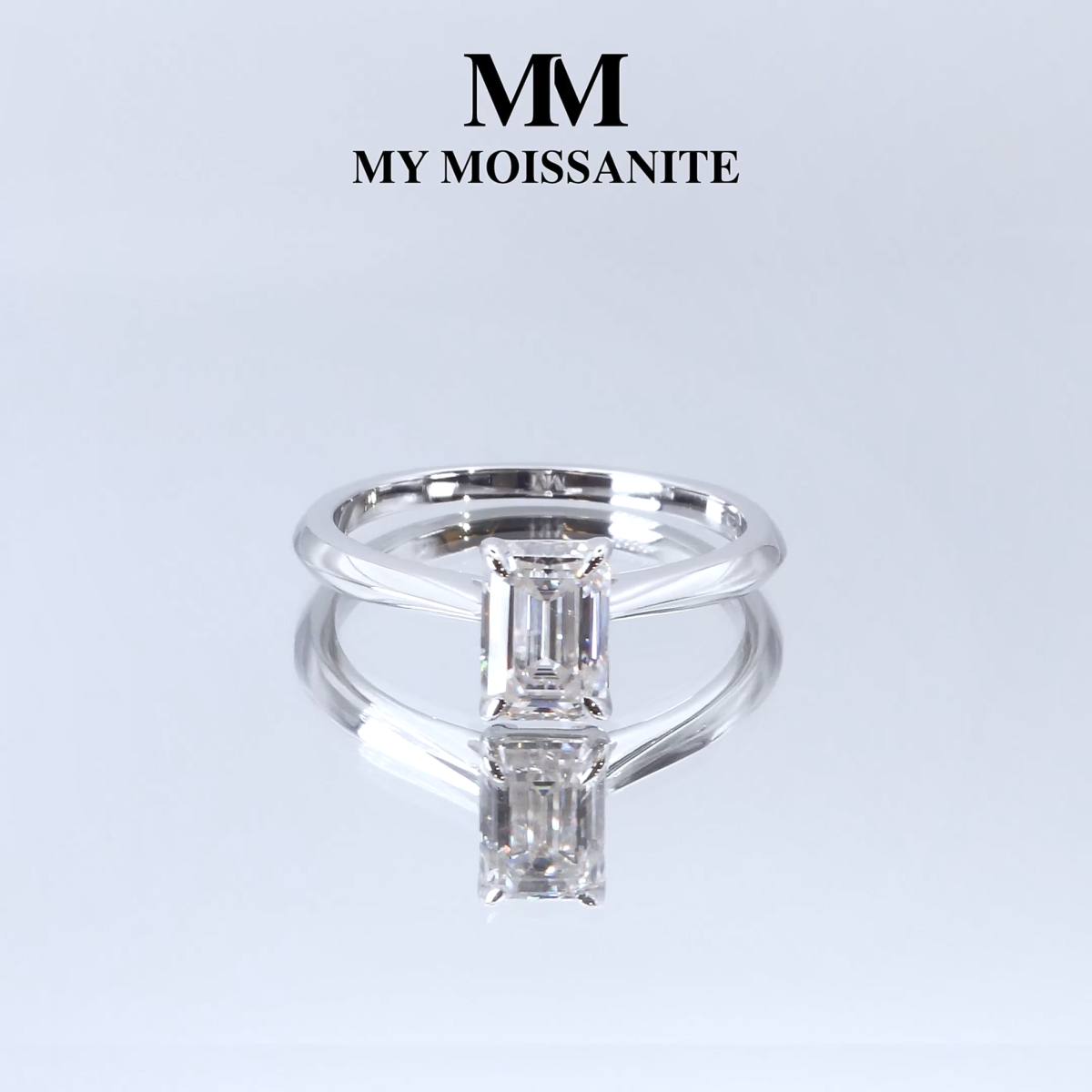 Elysium - Pierścionek Solitaire z Moissanitem | Szlif Szmaragdowy