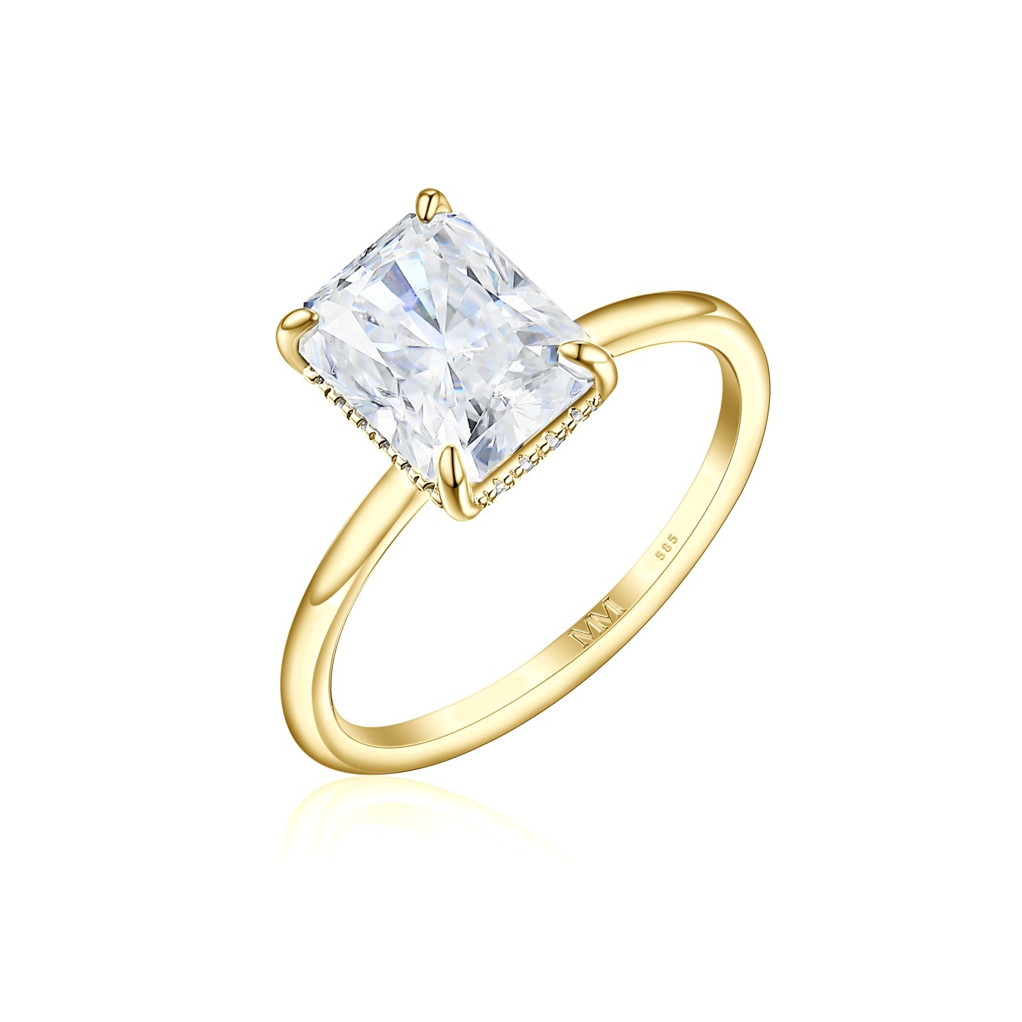 Mirabelle - Pierścionek Solitaire z Moissanitu o Szlifie Radiant z Oprawą Koszykową i Hidden Halo Mirabelle - Pierścionek Solitaire z Moissanitu o Szlifie Radiant z Oprawą Koszykową i Hidden Halo