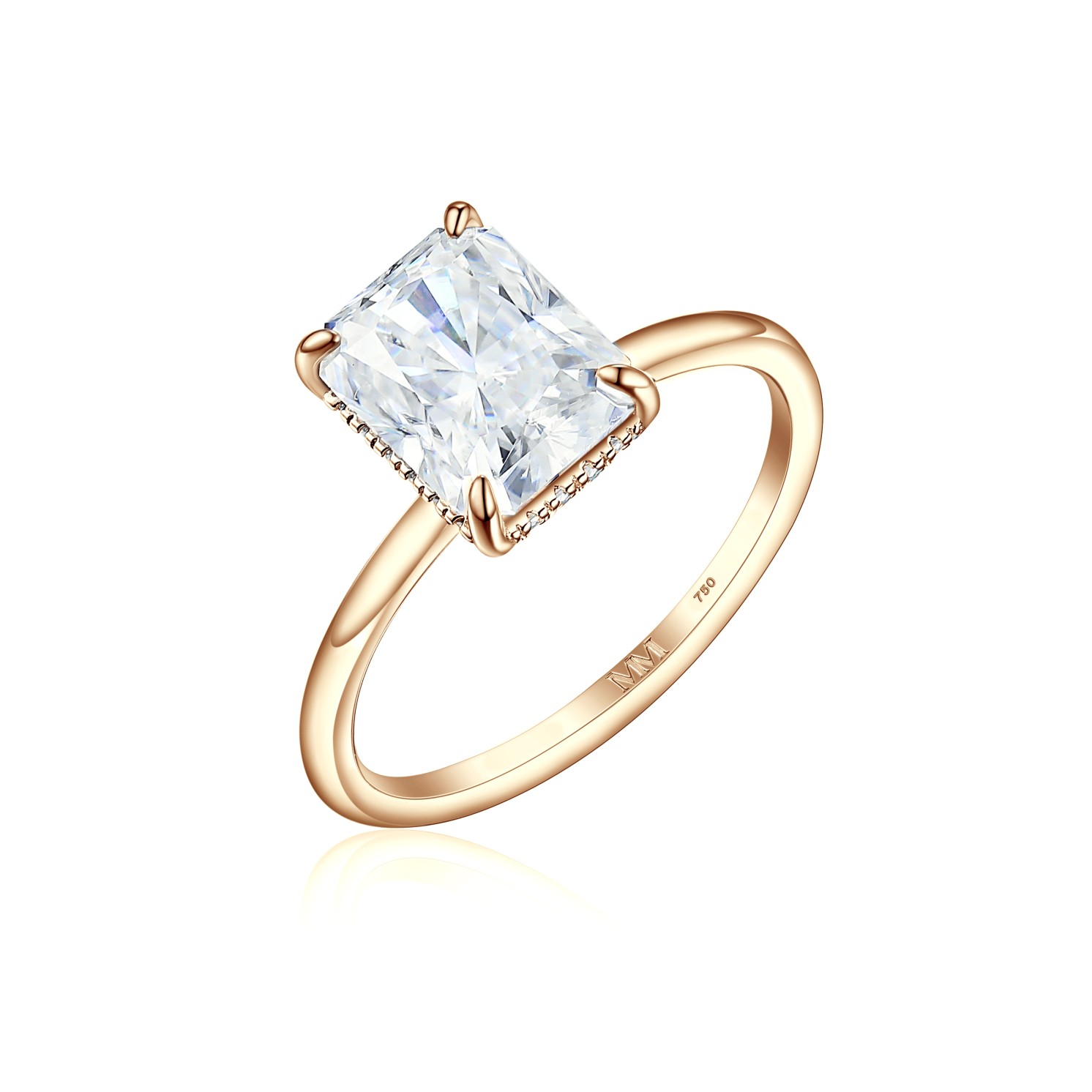 Mirabelle - Pierścionek Solitaire z Moissanitu o Szlifie Radiant z Oprawą Koszykową i Hidden Halo Mirabelle - Pierścionek Solitaire z Moissanitu o Szlifie Radiant z Oprawą Koszykową i Hidden Halo