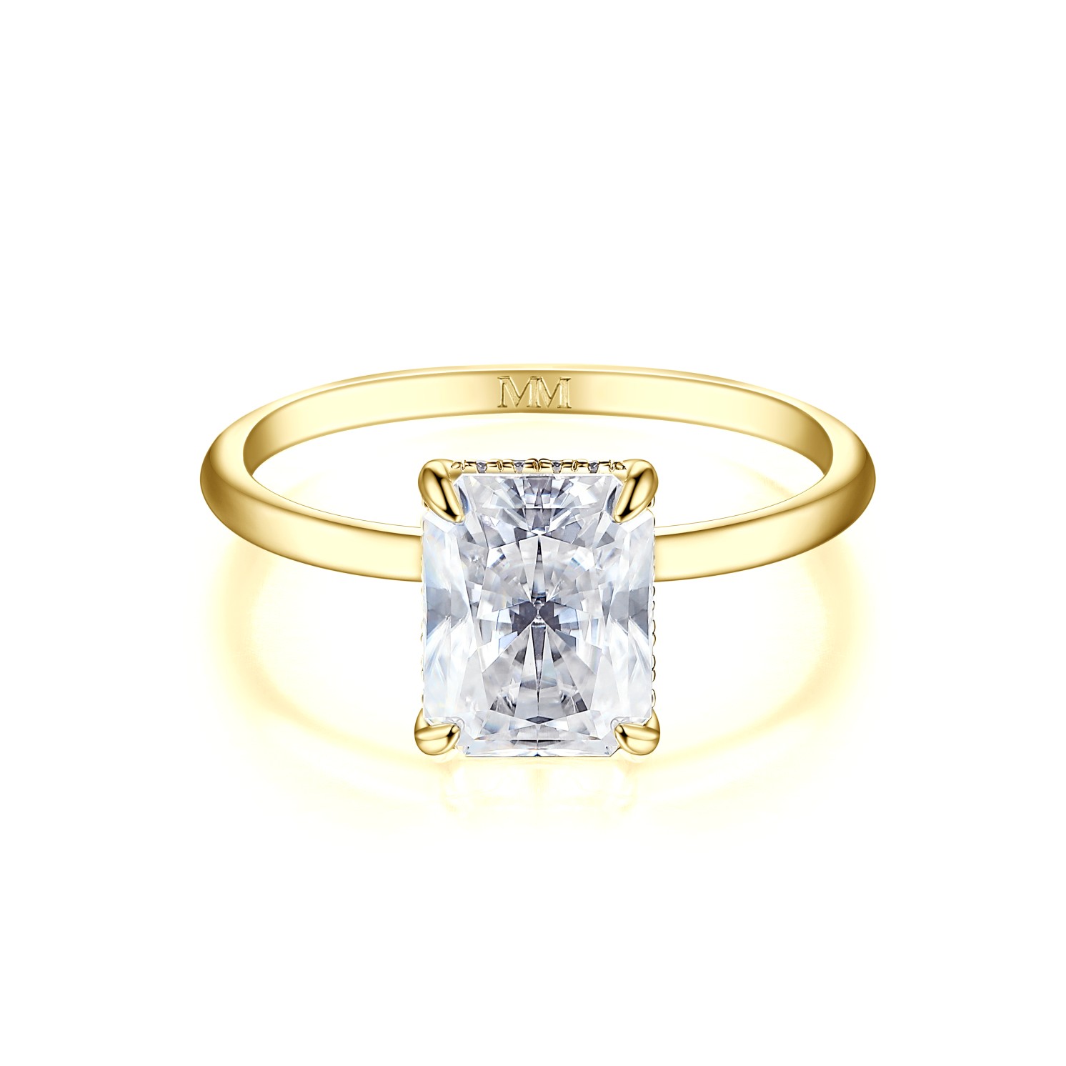 Mirabelle - Pierścionek Solitaire z Moissanitu o Szlifie Radiant z Oprawą Koszykową i Hidden Halo Mirabelle - Pierścionek Solitaire z Moissanitu o Szlifie Radiant z Oprawą Koszykową i Hidden Halo