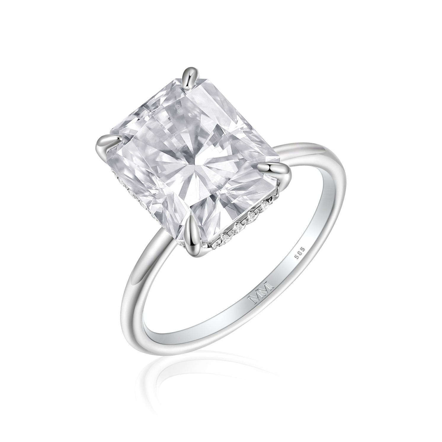 Mirabelle - Pierścionek Solitaire z Moissanitu o Szlifie Radiant z Oprawą Koszykową i Hidden Halo Mirabelle - Pierścionek Solitaire z Moissanitu o Szlifie Radiant z Oprawą Koszykową i Hidden Halo