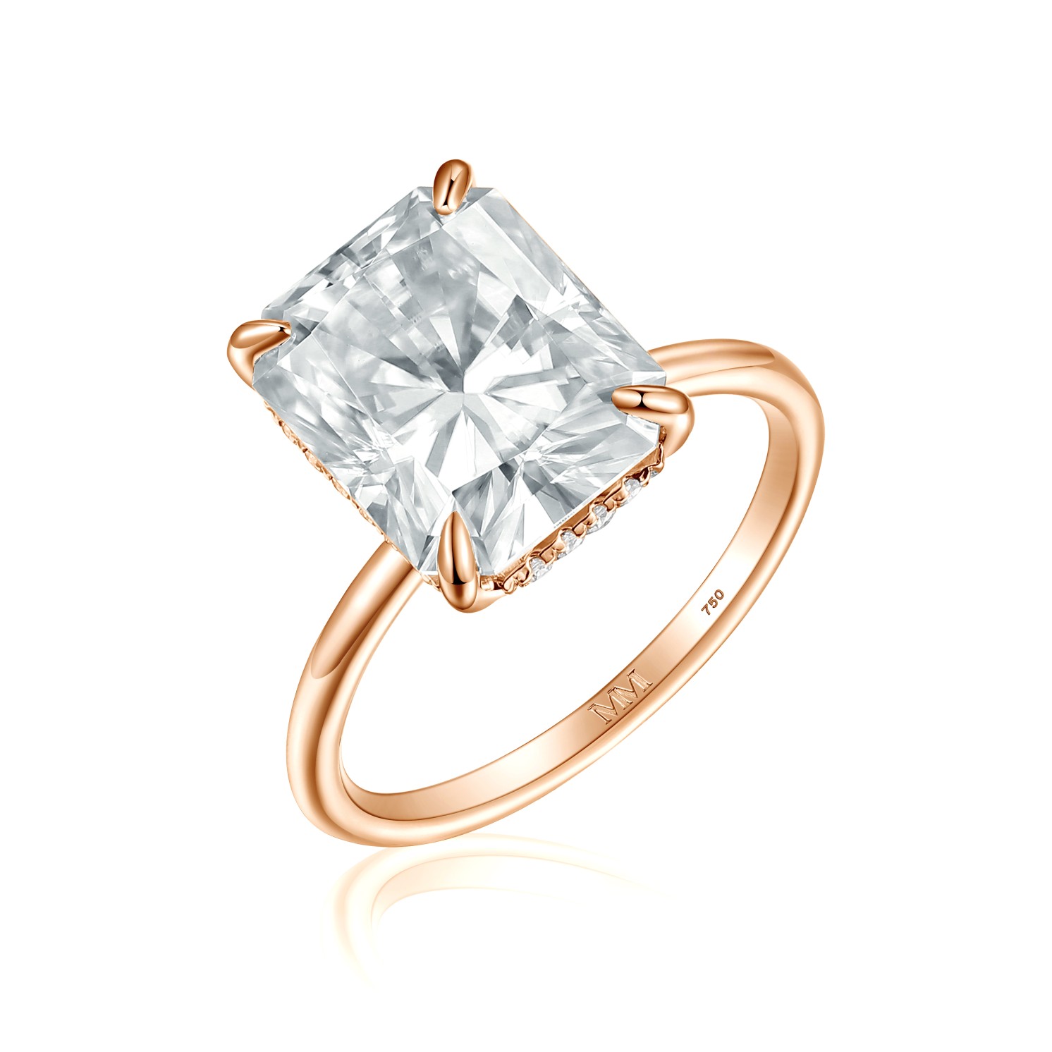 Mirabelle - Pierścionek Solitaire z Moissanitu o Szlifie Radiant z Oprawą Koszykową i Hidden Halo Mirabelle - Pierścionek Solitaire z Moissanitu o Szlifie Radiant z Oprawą Koszykową i Hidden Halo