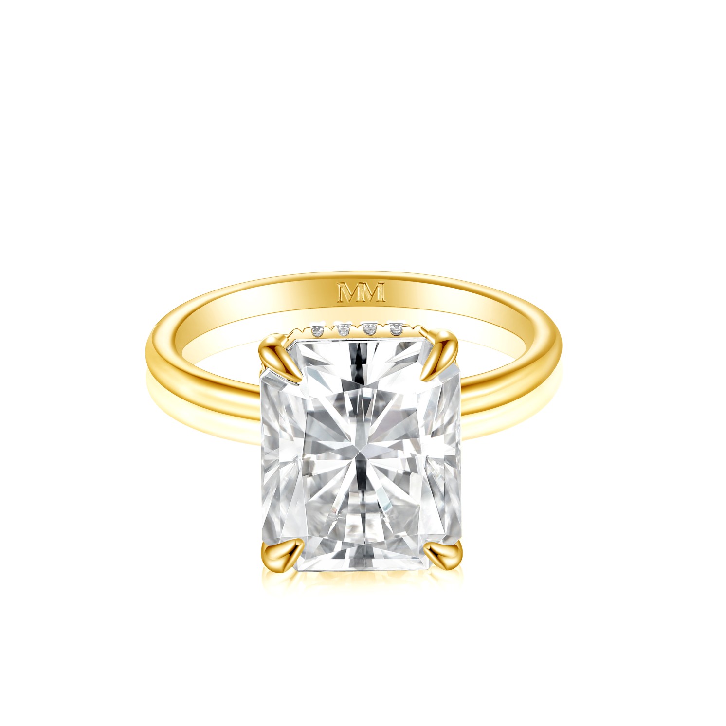 Mirabelle - Pierścionek Solitaire z Moissanitu o Szlifie Radiant z Oprawą Koszykową i Hidden Halo Mirabelle - Pierścionek Solitaire z Moissanitu o Szlifie Radiant z Oprawą Koszykową i Hidden Halo