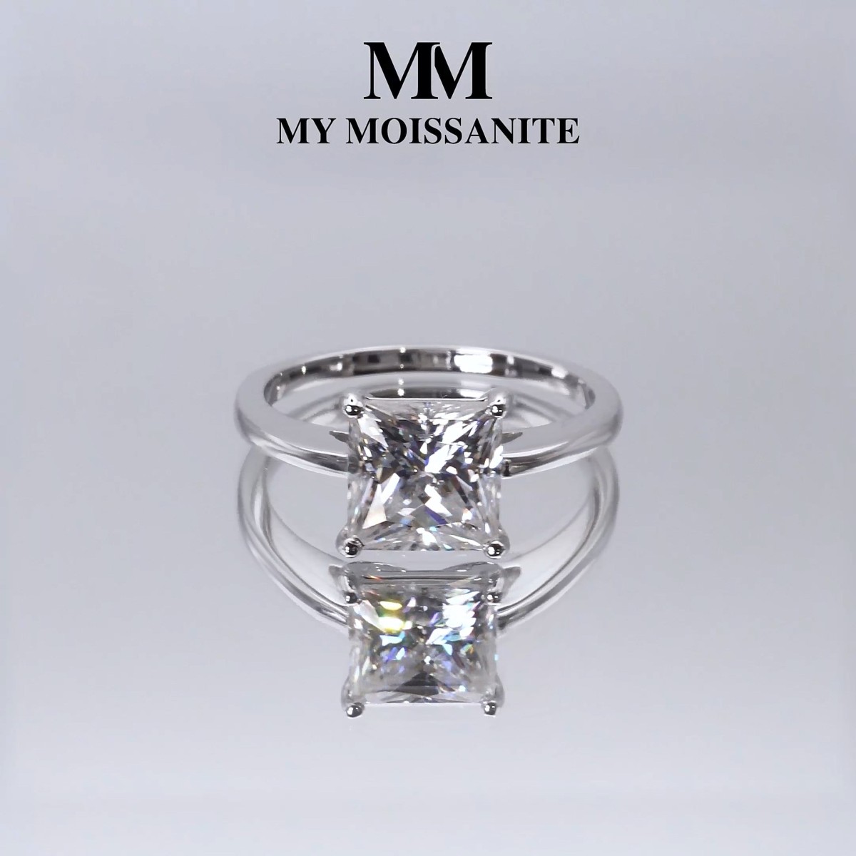 Iris - Pierścionek Solitaire z Moissanitem | Szlif Princess