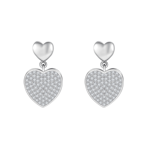 Hearts of Pavé - Wiszące Kolczyki z Moissanitem | Oprawa Pavé