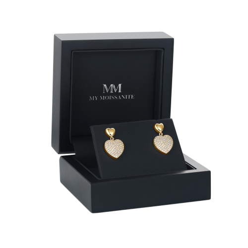 Hearts of Pavé - Wiszące Kolczyki z Moissanitem | Oprawa Pavé