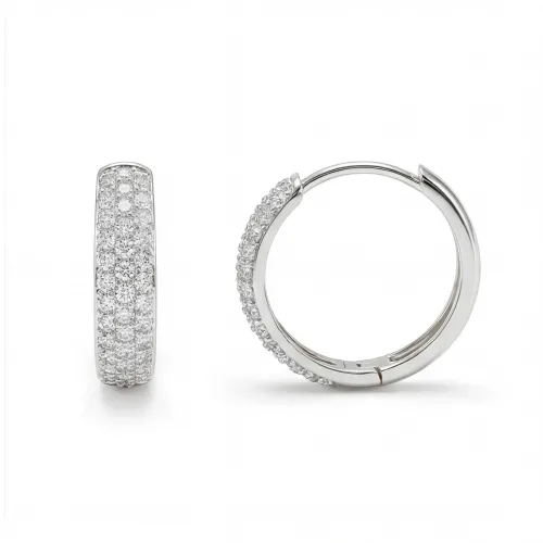 Glintique - Pavé Set Moissanite Huggie Hoop Earrings with Hinged Closure