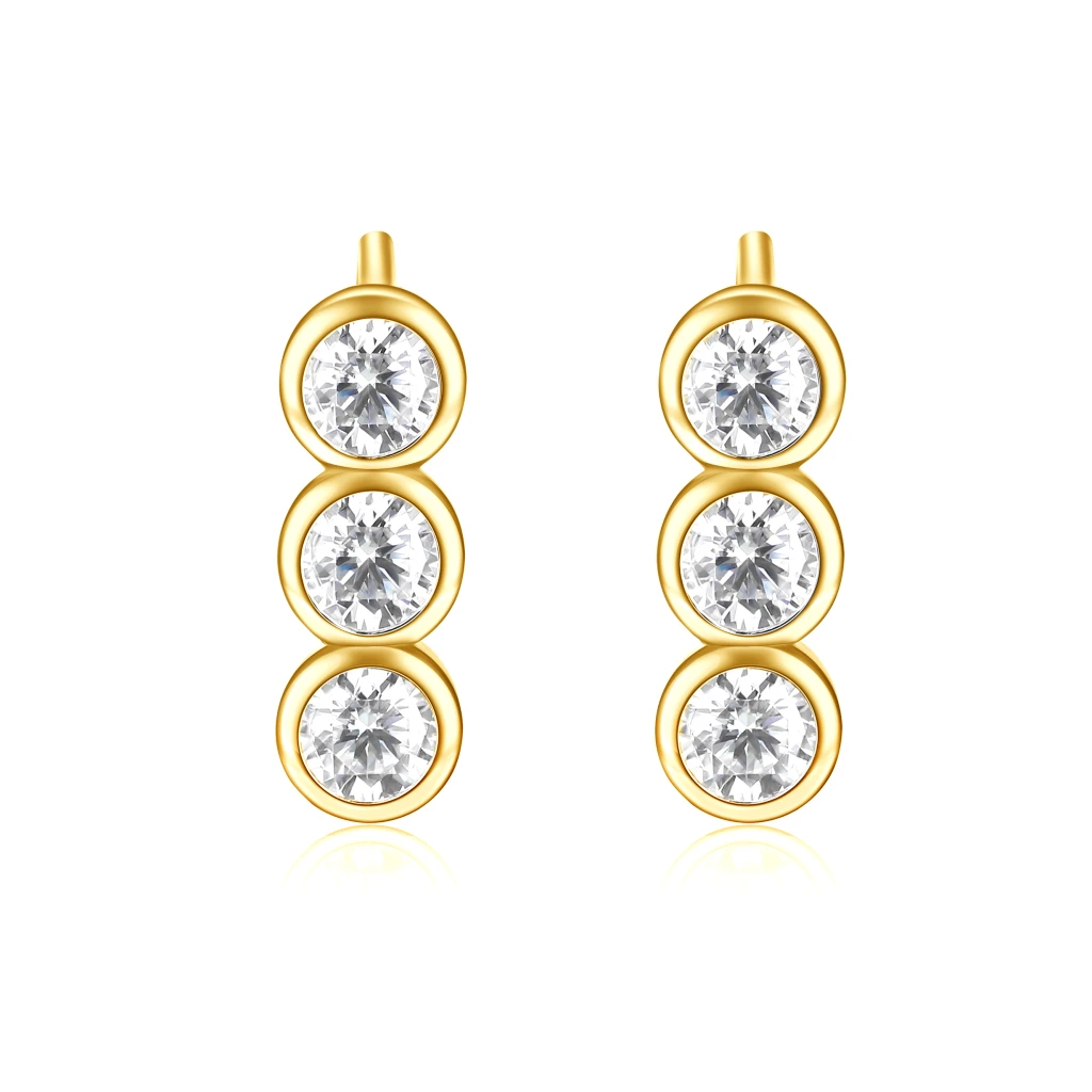 Tri-Bezel - Kolczyki Sztyfty z Moissanitem | Oprawa Bezel