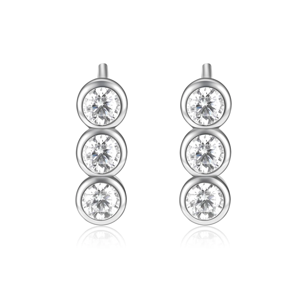 Tri-Bezel - Kolczyki Sztyfty z Moissanitem | Oprawa Bezel