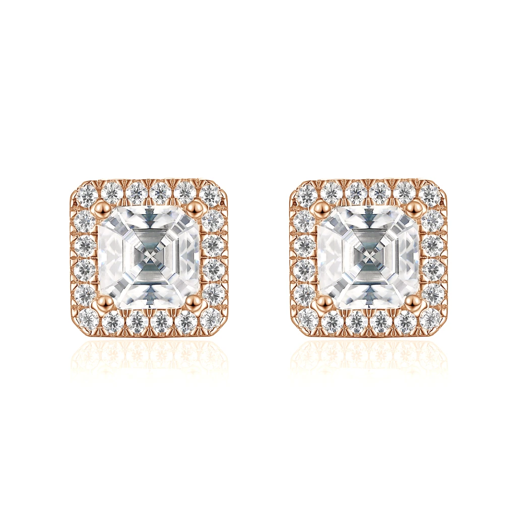 Tetrona - Kolczyki Sztyfty z Moissanitem | Szlif Asscher 