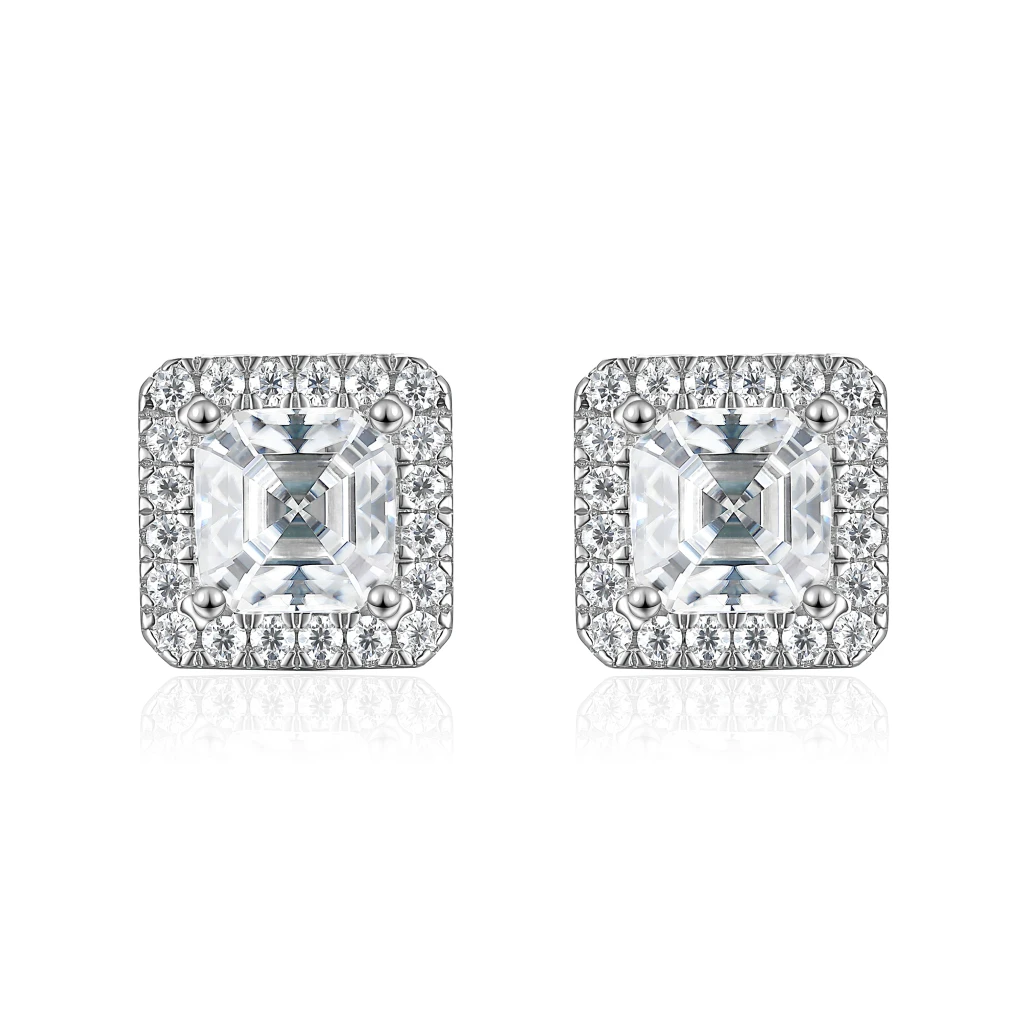 Tetrona - Kolczyki Sztyfty z Moissanitem | Szlif Asscher 