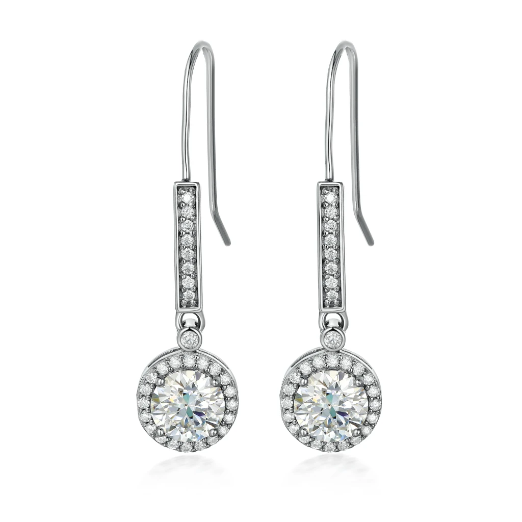 Luminary - Wiszące Kolczyki z Moissanitem | Oprawa Halo