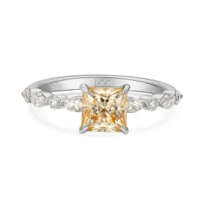 Ava - Pierścionek z Moissanitem Kamień Szampański | Szlif Princess