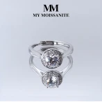 Flexa - regulowany pierścionek z aureolą z moissanitu