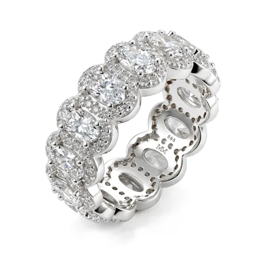 Opaline - Oval Cut Moissanite Eternity Ring With Scalloped Pavé Halo