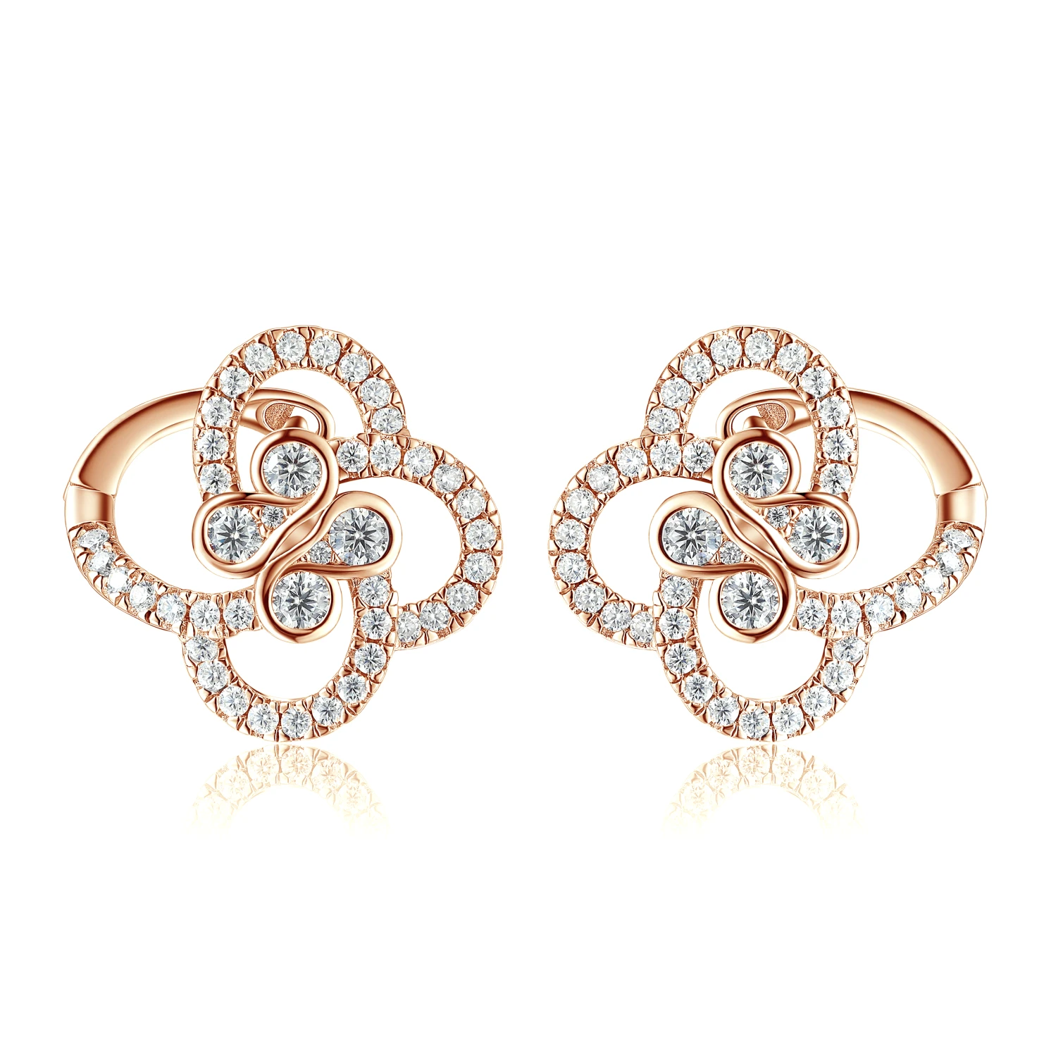 Vortexia - Kolczyki z Motywem Koniczyny z Moissanitu w Motywie Kwiatowym z Oprawą Pavé