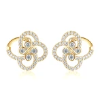 Vortexia - Kolczyki z Motywem Koniczyny z Moissanitu w Motywie Kwiatowym z Oprawą Pavé