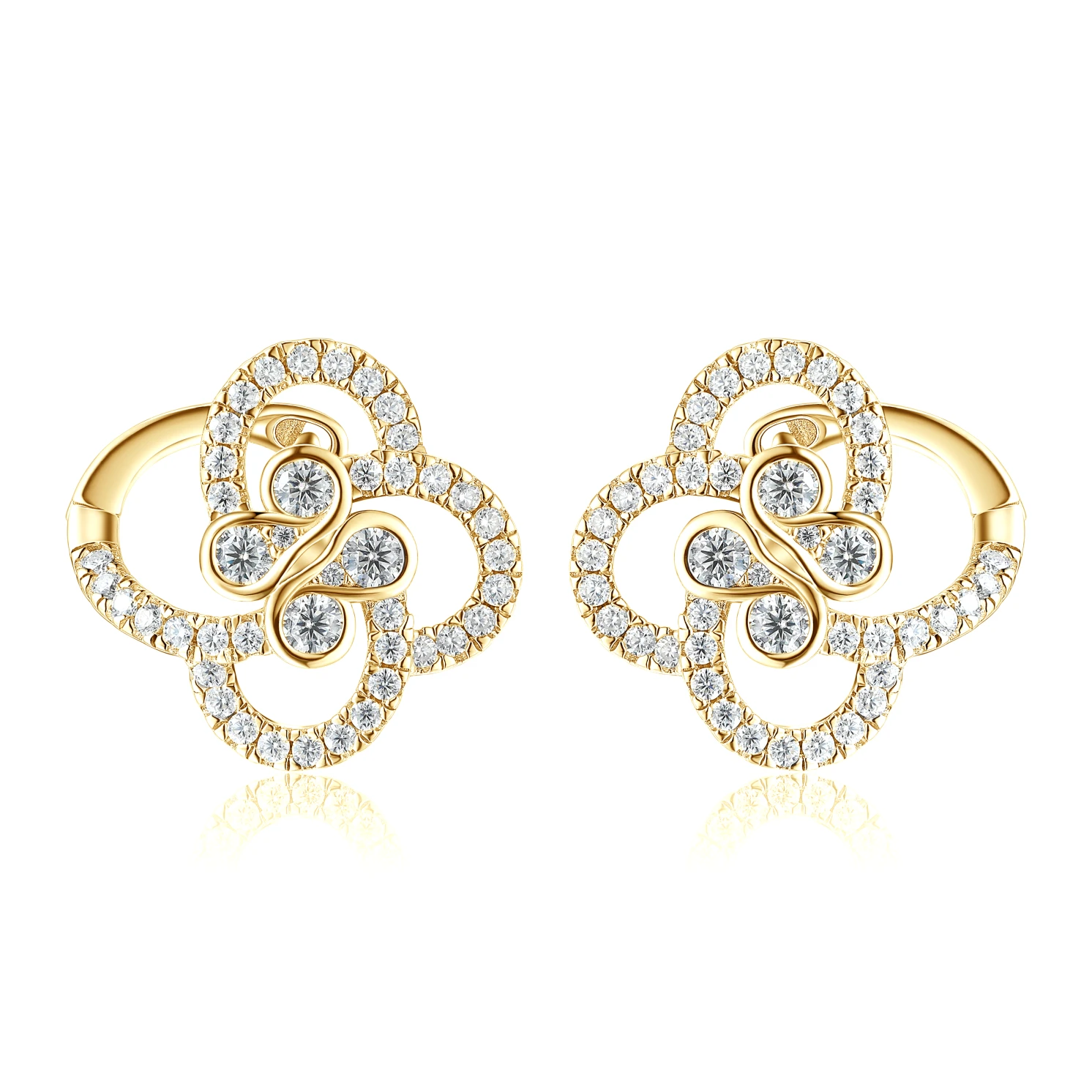 Vortexia - Kolczyki z Motywem Koniczyny z Moissanitu w Motywie Kwiatowym z Oprawą Pavé