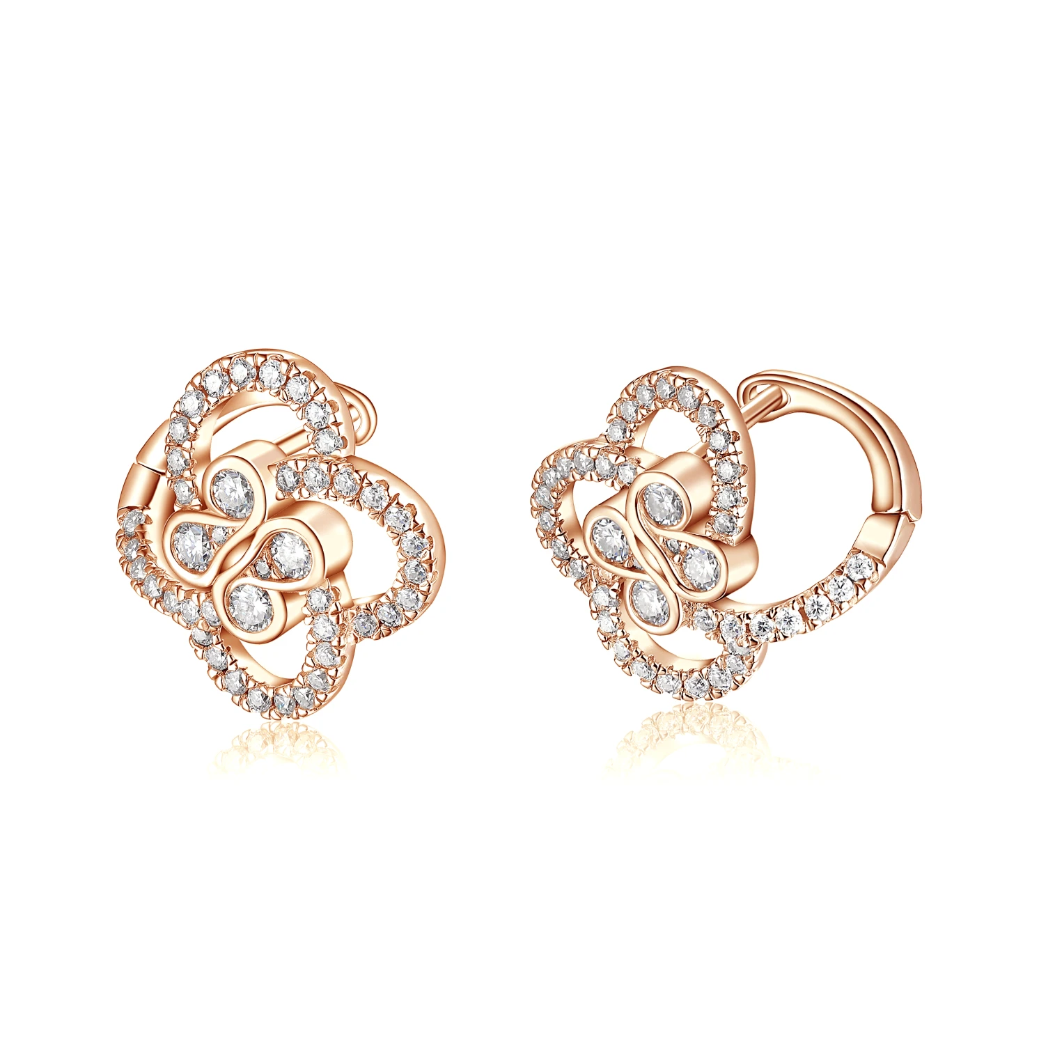 Vortexia - Kolczyki z Motywem Koniczyny z Moissanitu w Motywie Kwiatowym z Oprawą Pavé