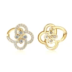 Vortexia - Kolczyki z Motywem Koniczyny z Moissanitu w Motywie Kwiatowym z Oprawą Pavé