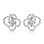 Vortexia - Kolczyki z Motywem Koniczyny z Moissanitu w Motywie Kwiatowym z Oprawą Pavé