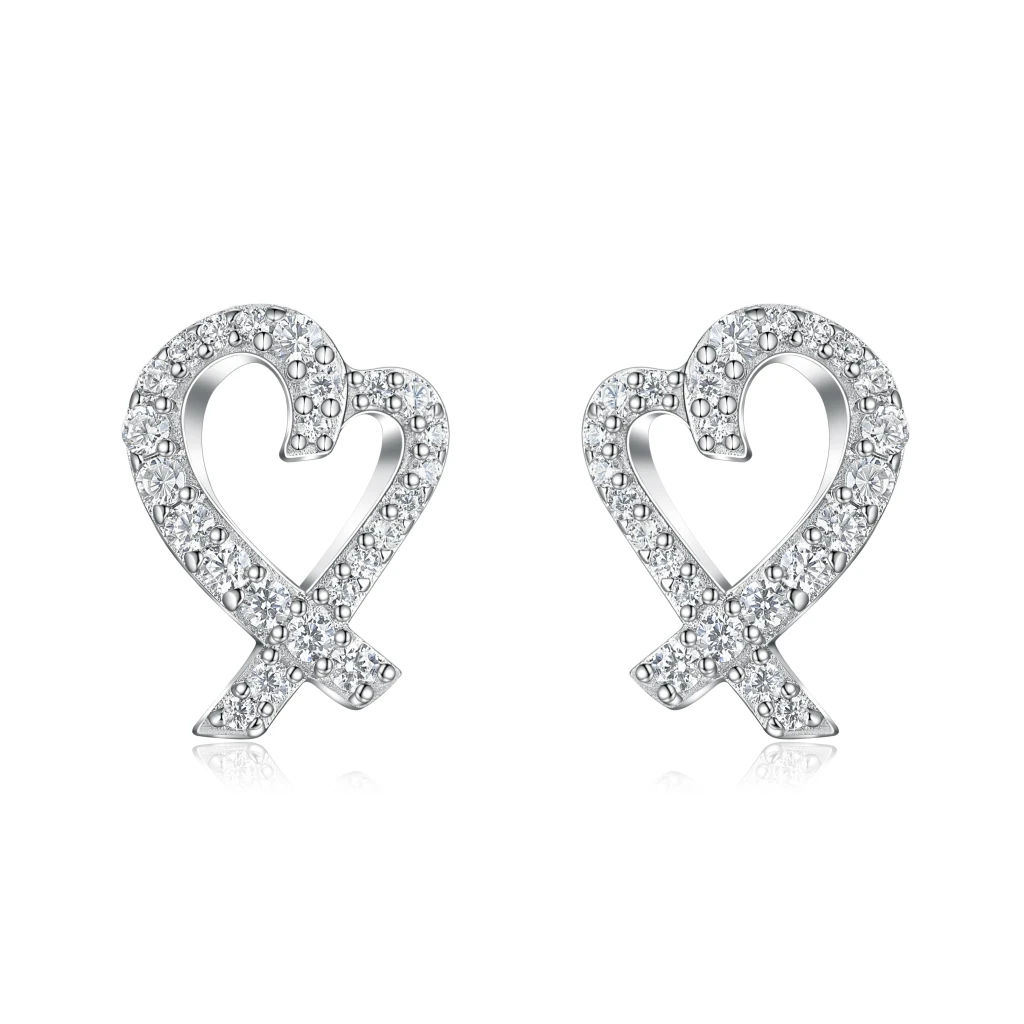 Heart Strings - Kolczyki Sztyfty z Moissanitem | Oprawa Pavé